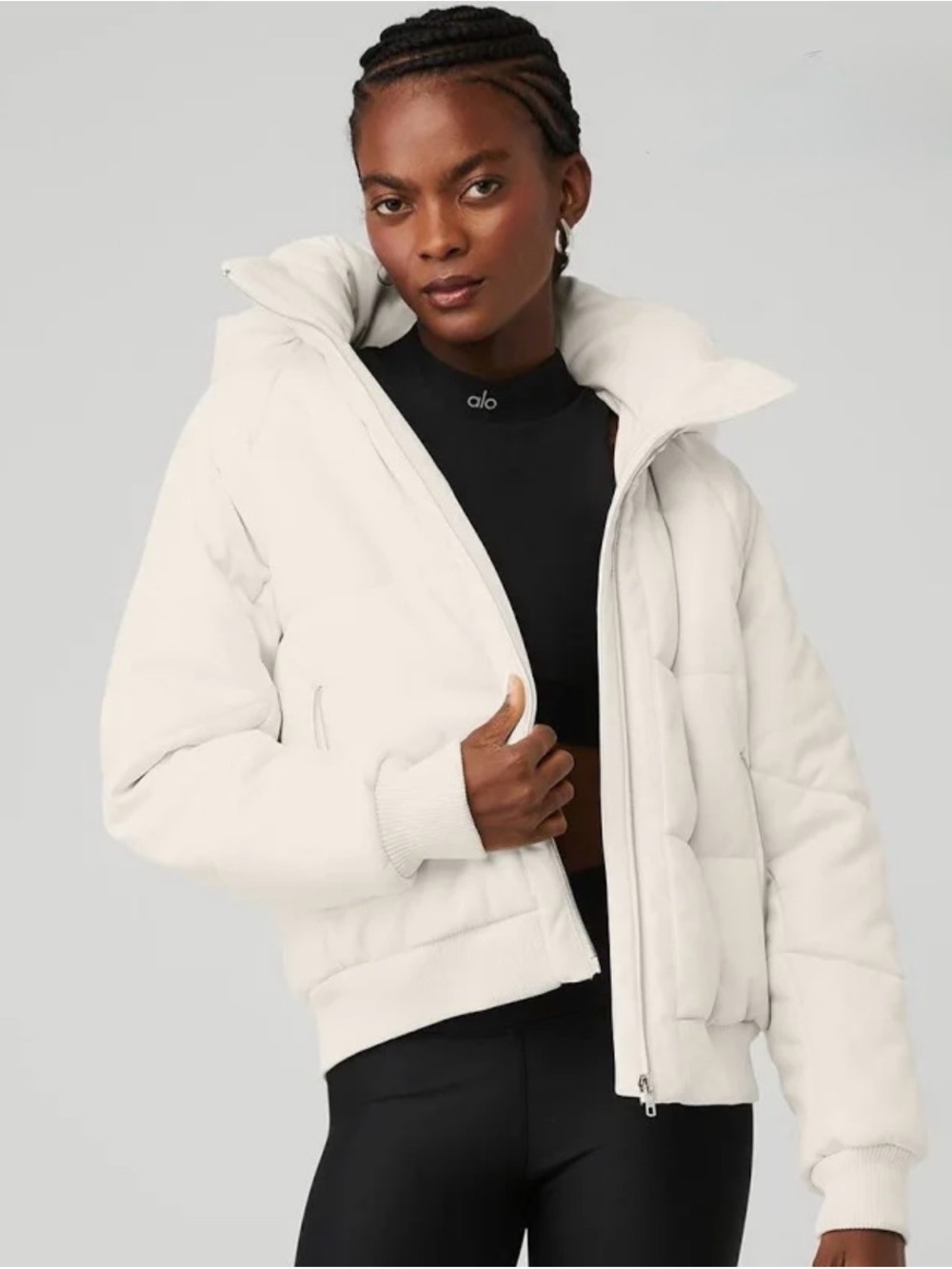 ALO Yoga Cream Cropped Quilted Puffer Jacket